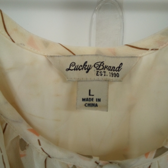 $168 Lucky Brand 100% Silk Geometric Print Maxi Dress L Boho Neutral - Picture 4 of 11